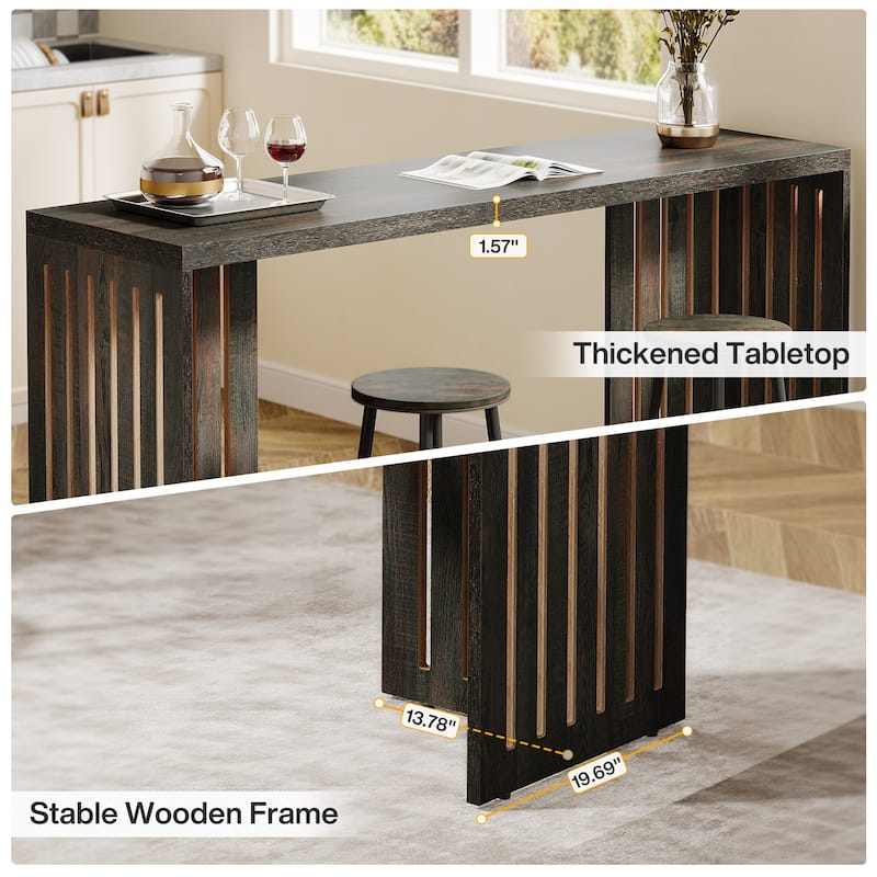63" Bar Table, Rectangular High Top Kitchen & Dining Table with Louvered Base for Small Spaces