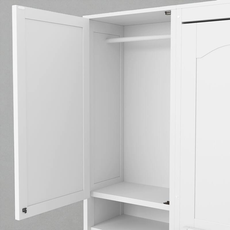 Queen Size Murphy Wall Bed with Closet, Storage Drawers and Shelves, Foldable Cabinet Bed Frame