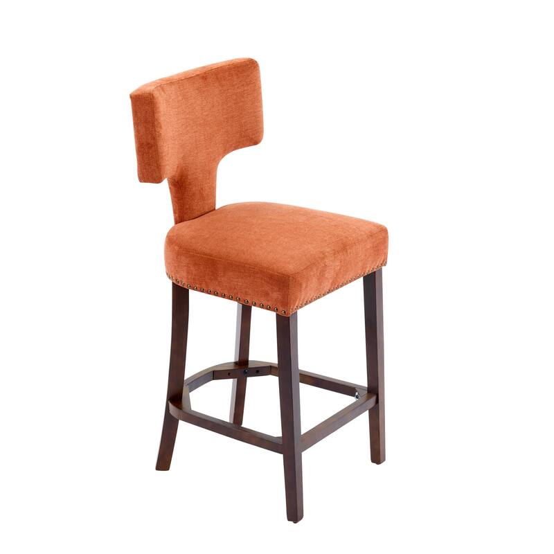 Roomfitters Mid-Century Modern Counter Height Bar Stools Set of 2, Linen Upholstered Curved Back Kitchen Chairs