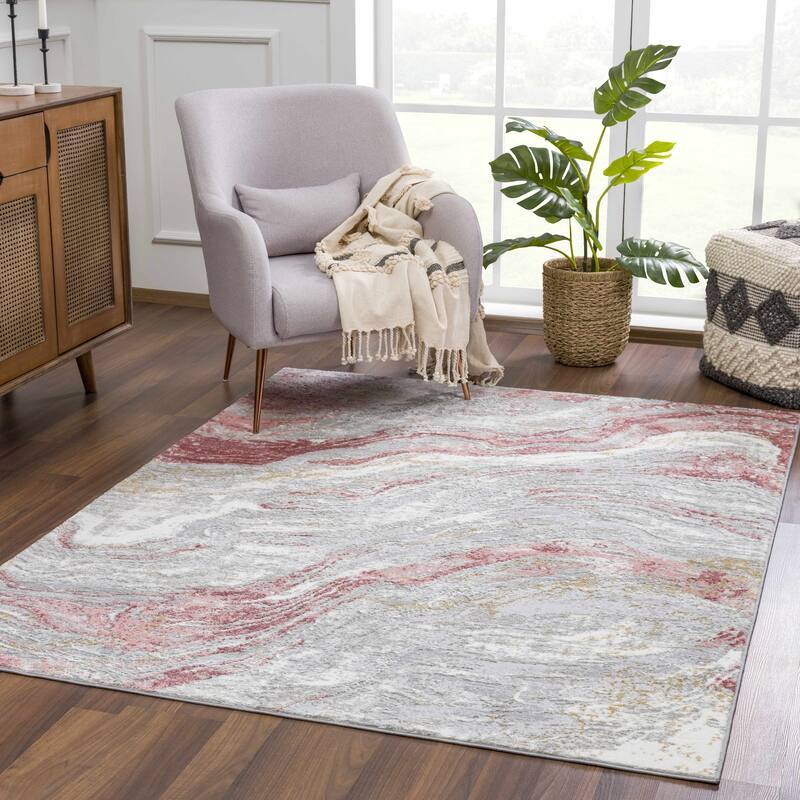 Hauteloom Liverpool Living Room, Bedroom Area Rug - Contemporary - Off White,Medium Gray,Light Gray - 9'2" x 12'