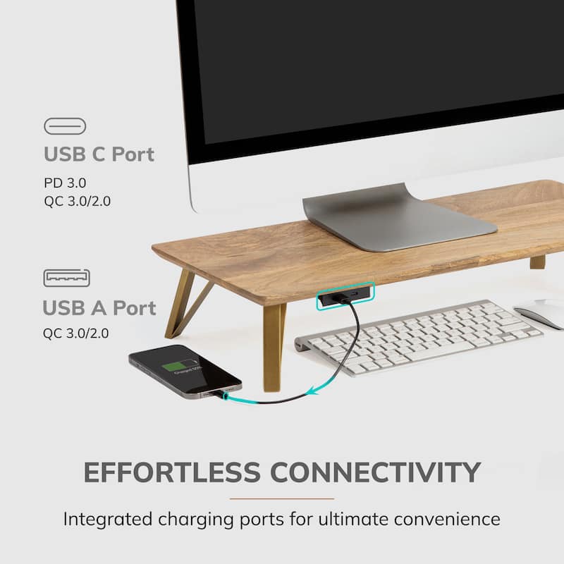 Jani Wood Monitor Stand Riser Desk - Ergonomic Design Stand, Desktop Organizer Table for Home, Office Workspace, Gaming Desk