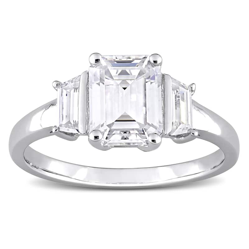 2 1/3ct DEW Created Moissanite Three-Stone Engagement Ring in Sterling Silver