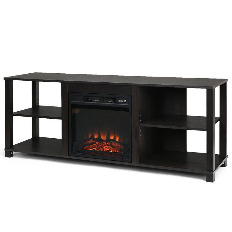 2-Tier Dark Brown MDF Spacious TV Stand with Adjustable Shelves and Large Storage Holds Up to 65" TV