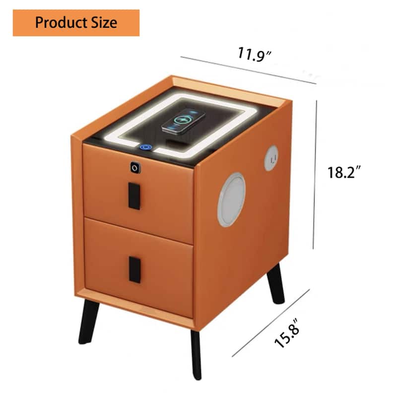 2 Drawer Smart Lighted Nightstand with Charging Station
