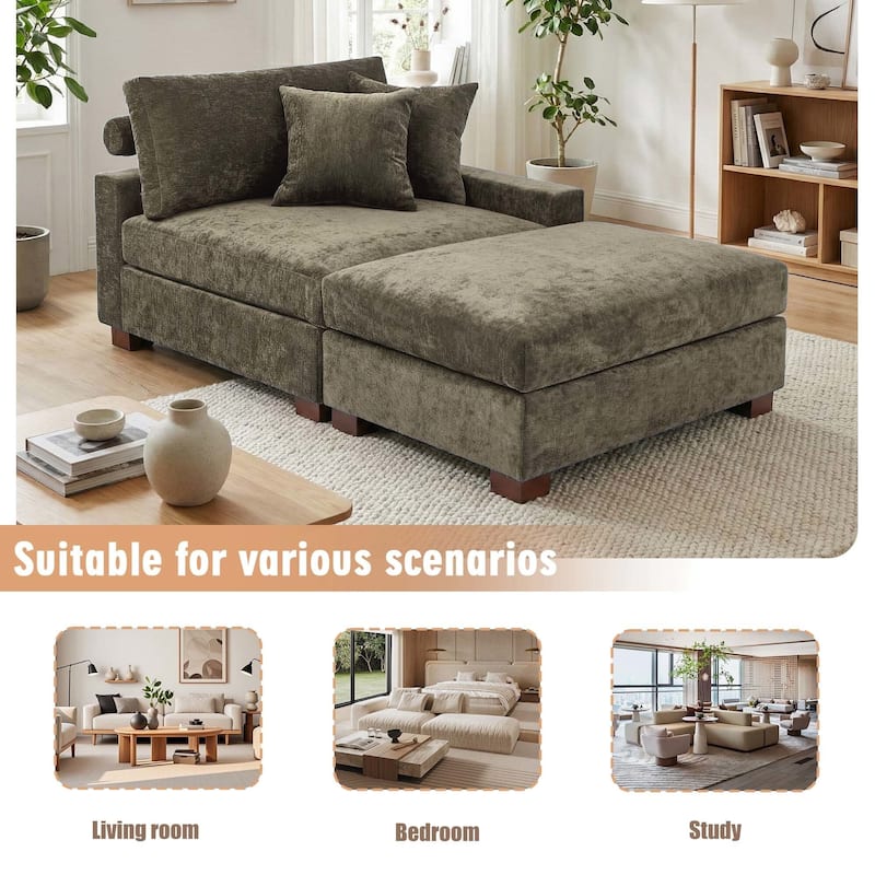 Oversized Chenille Modular Armchair And Ottoman Set Living Room Set