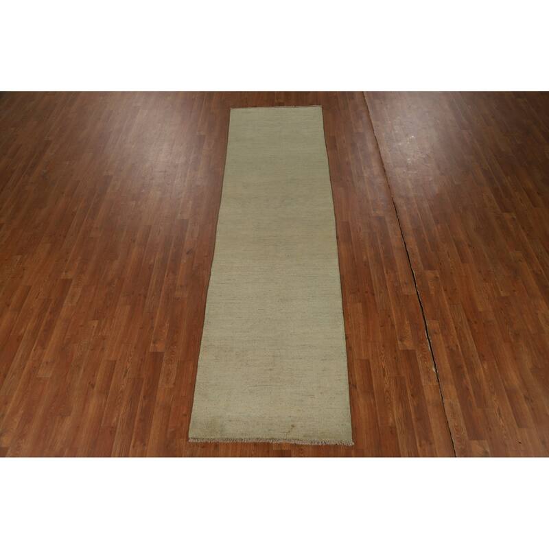 Hand Knotted Oriental 100% Wool Carpet Modern Modern Green Gabbeh Runner Rug - 9' 4'' X 2' 7''
