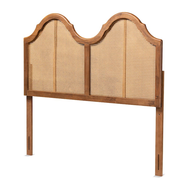 Hazel Ash Walnut Wood and Synthetic Rattan Arched Headboard - Queen