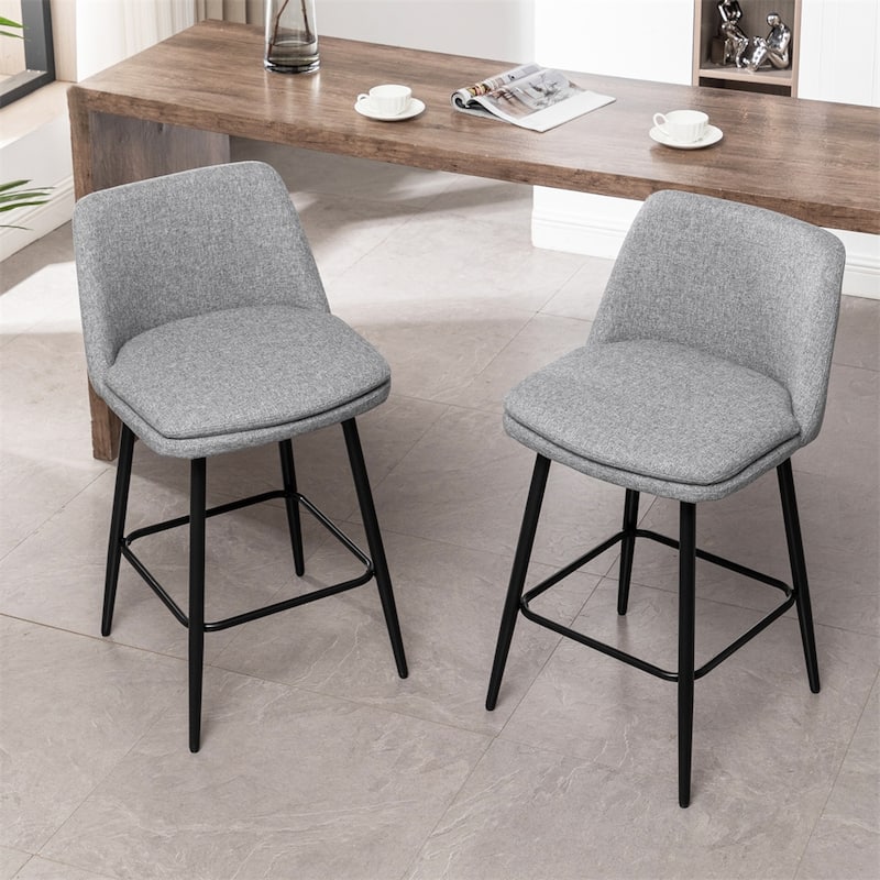Counter Height Swivel Bar Stools,Upholstered Barstools,2 PCS - Light Grey