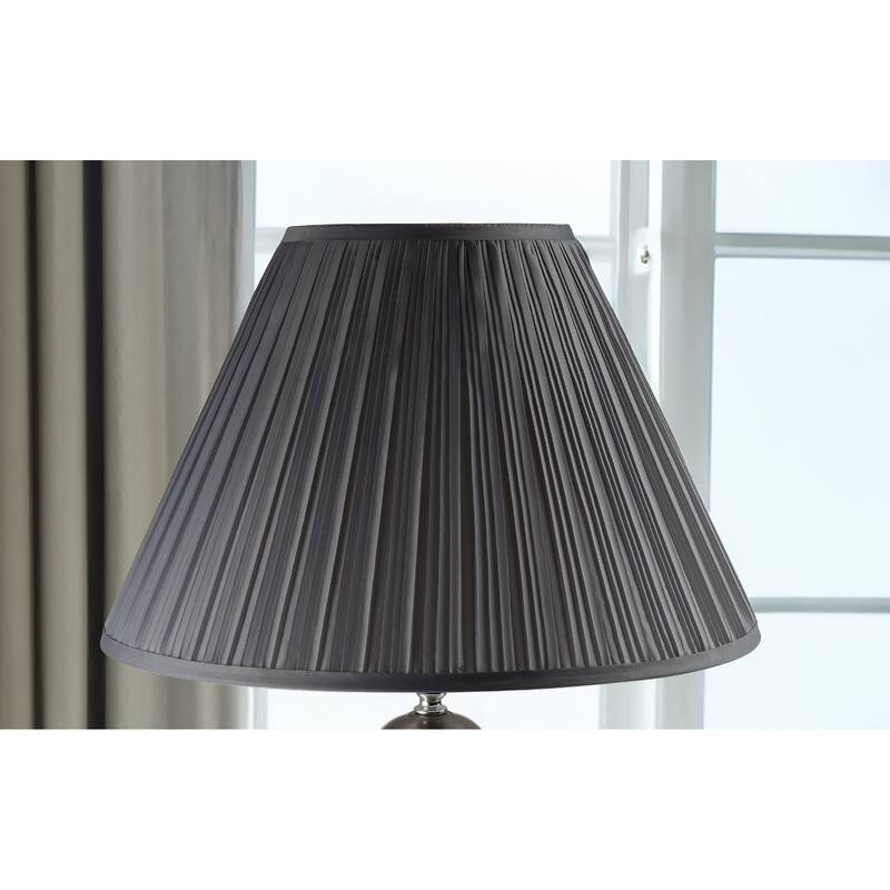 1pc Elegant Crafted Table Lamp Glossy Gray Base Contrasting Metallic Details Pleated Shade Modern Look Porcelain Rotary Switch