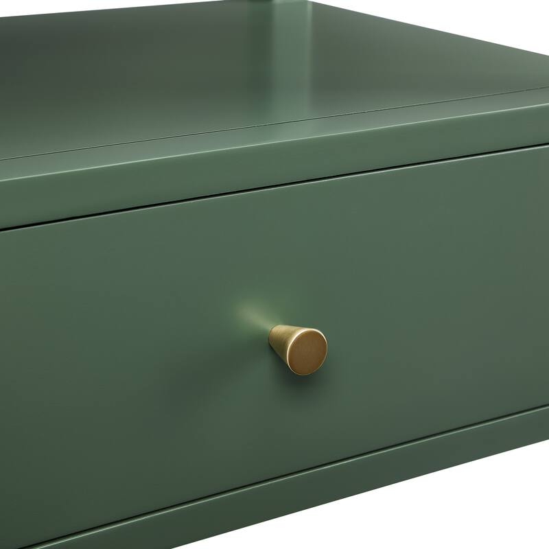 Vintage Green 1-Drawer Nightstand with Floating Top and Gold Pull