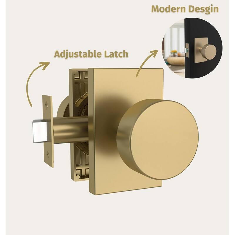 Modern Mega Handles LAURA Keyless Reversible Round Passage Door Knob for Hallway, Closet, Bathroom, Easy Install