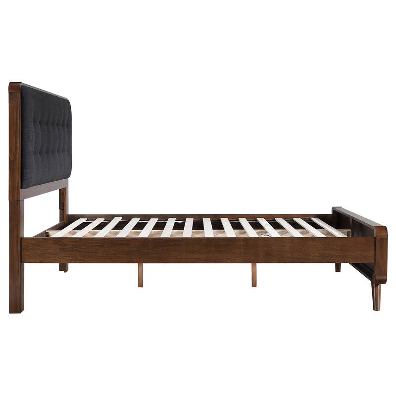 Queen Size Solid Wood Platform Bed with Upholstered Headboard