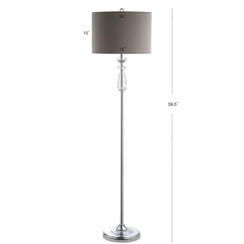 Aubrey 59.5" Crystal / Metal LED Floor Lamp, Clear/Chrome With Gray Shade by JONATHAN Y - 59.5" H x 15" W x 15" D