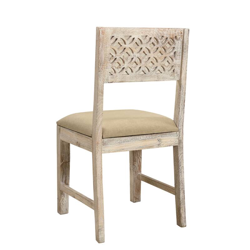 HomeRoots Set of Two Brown And White Upholstered Fabric Carved Back Dining Side Chairs - 18' X '35.5' X '19