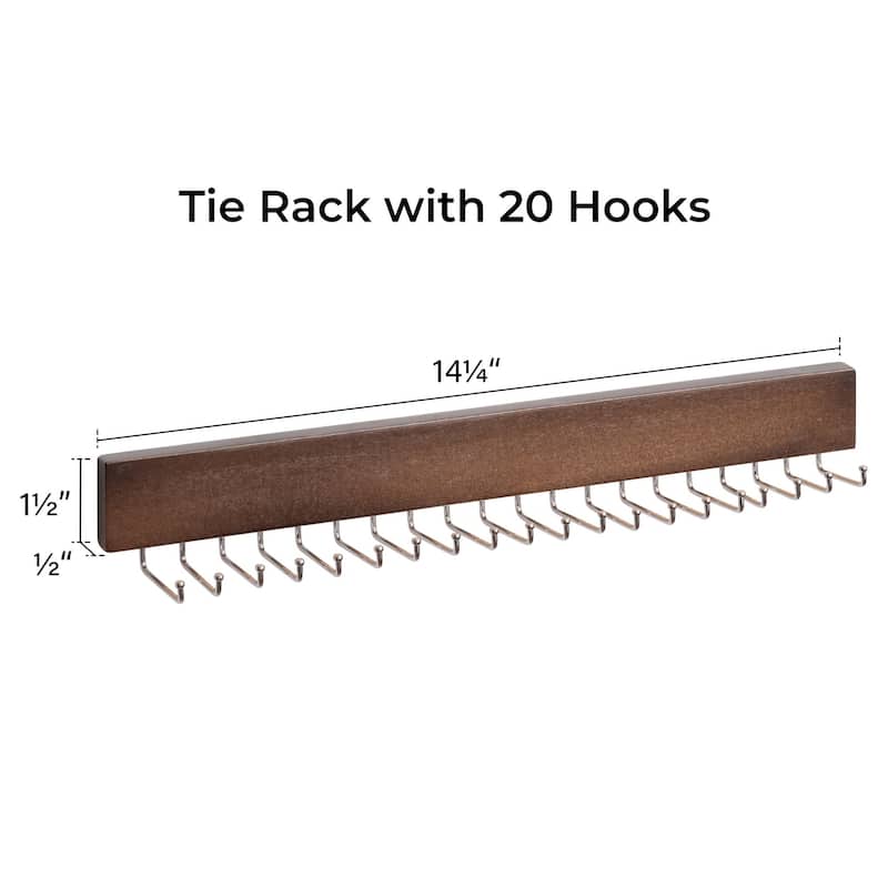 2-pack Wall-Mounted Wooden Hangers with 20 Hooks for Ties, Belts, Hats