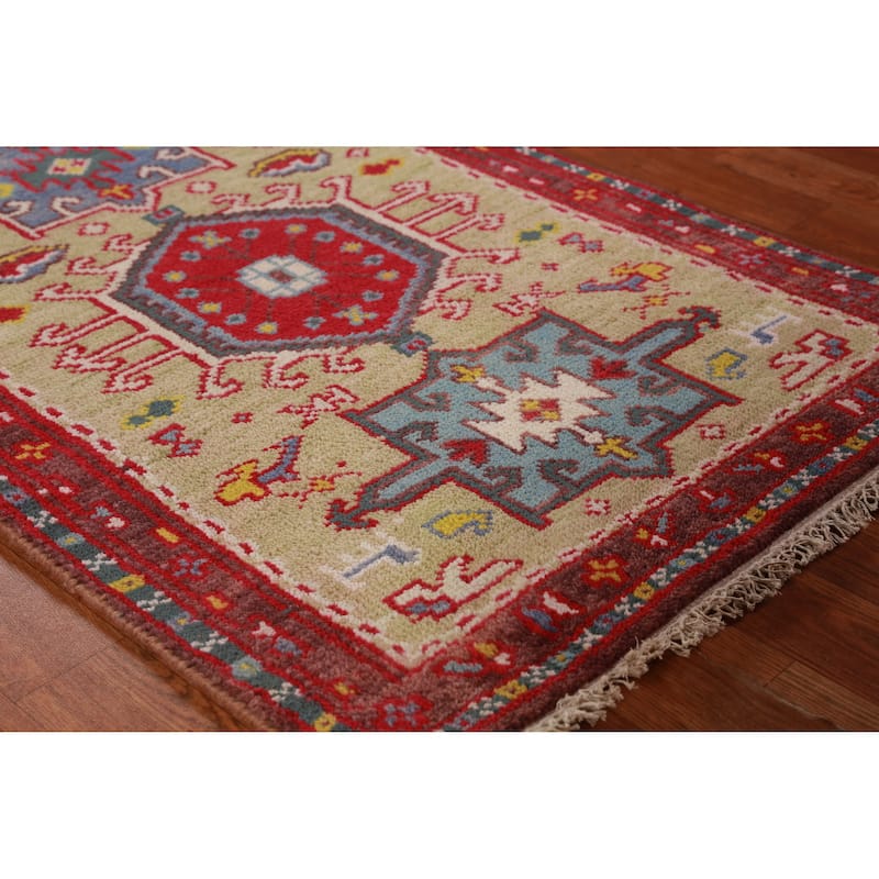 Hand Knotted Oriental 100% Wool Carpet Transitional Geometric Green Khotan Runner Rug - 9' 11'' X 2' 6''