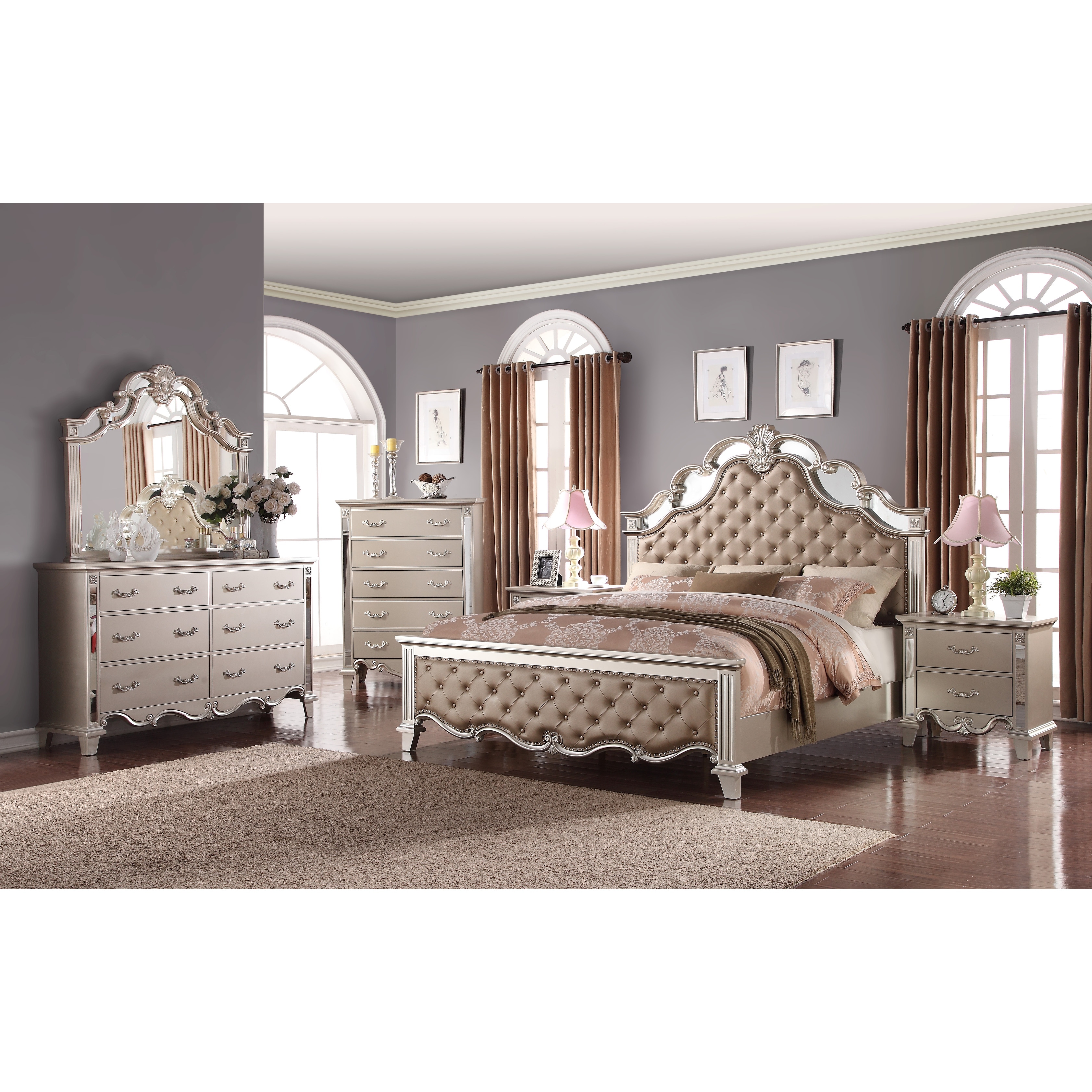 Sonia Contemporary Beige Tufted Bedroom Set
