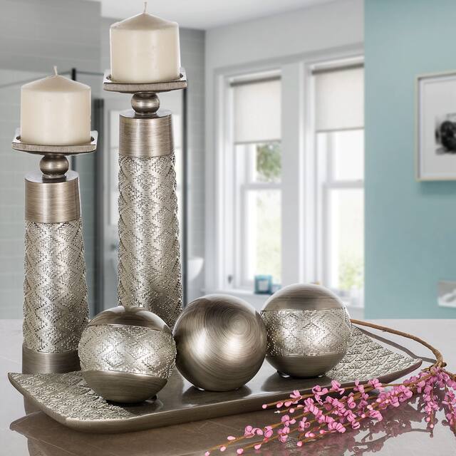 Dublin Decorative Tray and Orbs/Balls Set of 3(Brushed Silver)