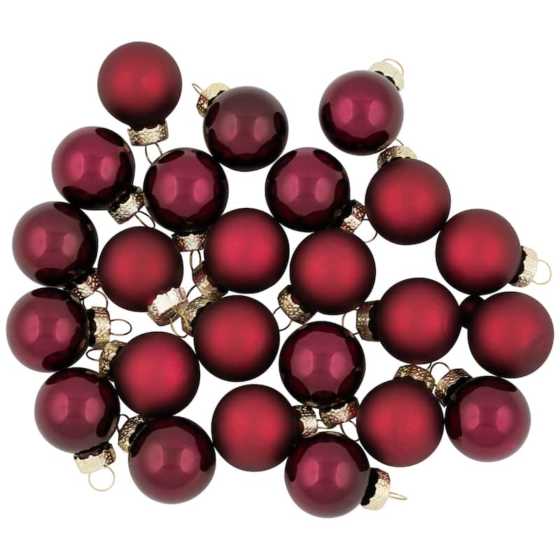 24ct Burgundy Red Dual Finish Glass Christmas Ball Ornaments 1" (25mm)