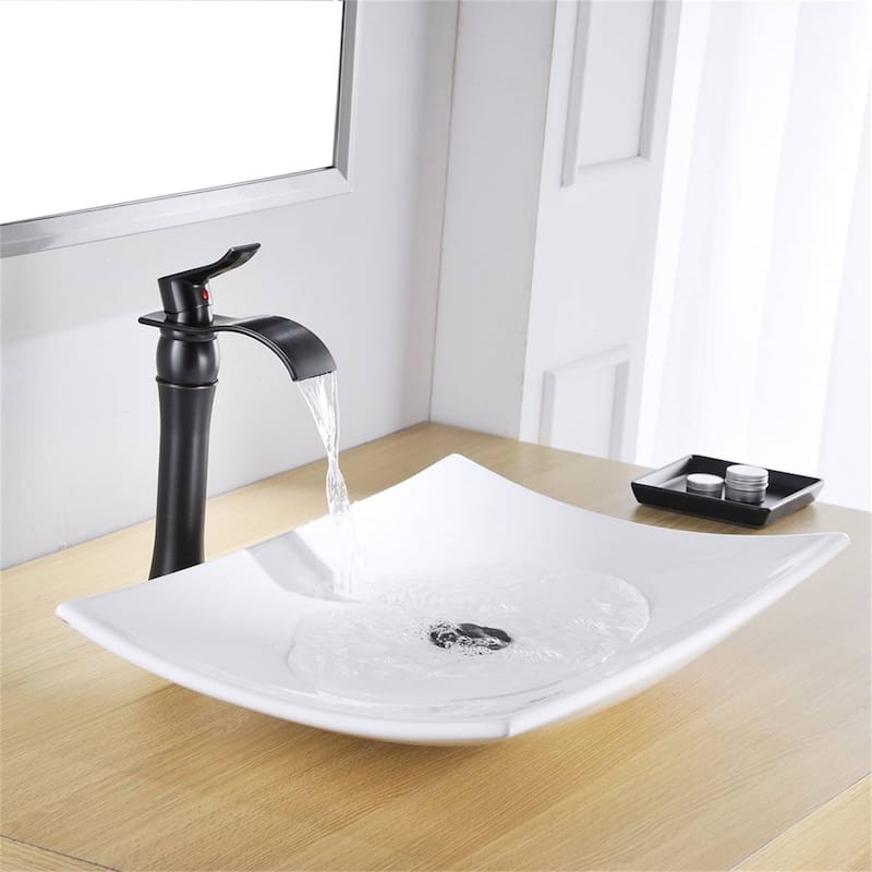 Waterfall Bathroom Vessel Faucet With Drain Assembly Single Handle Bathroom Vessel Sink Faucets One Hole Basin Vanity High Taps