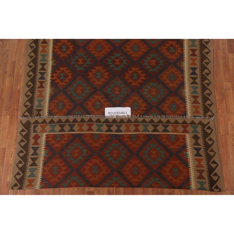 Hand Woven Oriental 100% Wool Carpet Southwestern Geometric Multi-Colored Kilim Area Rug - 9' 4'' X 6' 9''