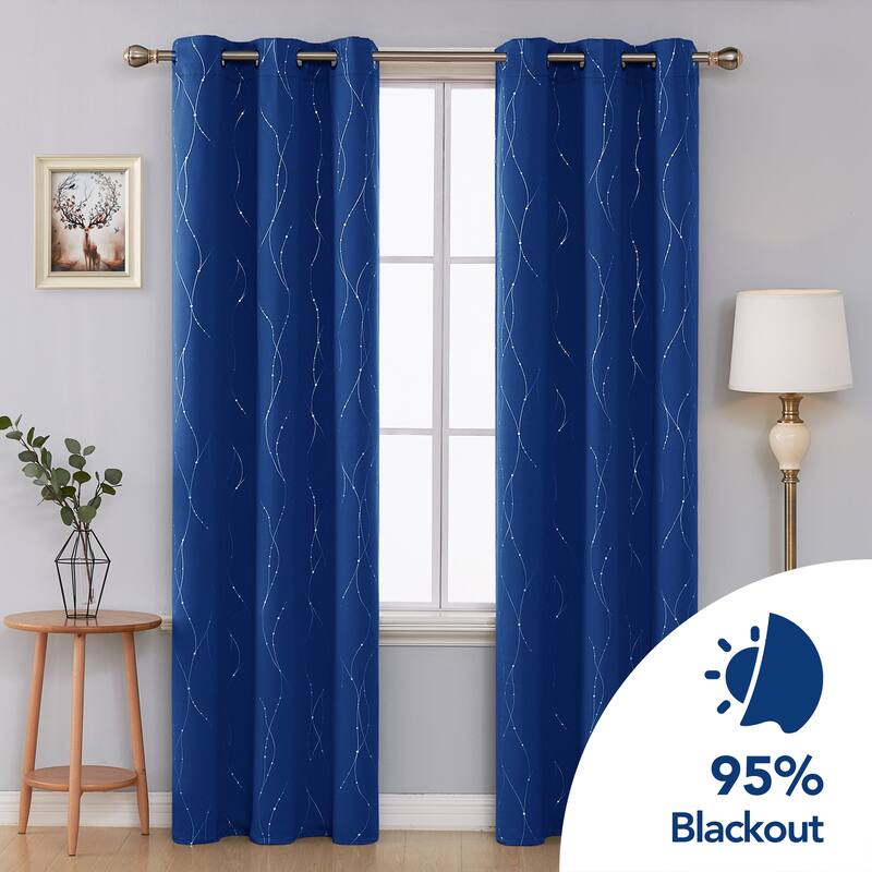 Deconovo Wave Line with Dots 42 Width Curtains Pair(2 Panel) - 42x108 Inch - Royal Blue