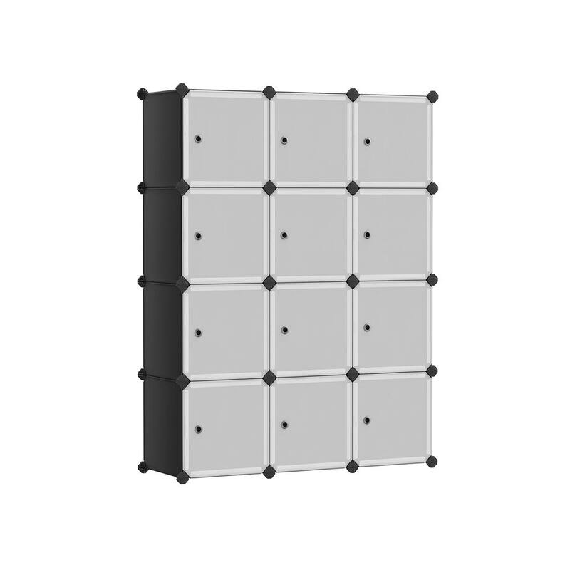 Modern Multi-Cube Storage Rack with Strong ABS Connectors and Secure Door Hooks for Tight Closure - 12-Cubes - Matte Black