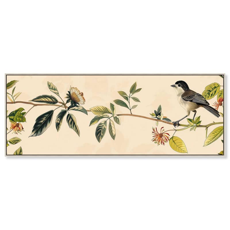 Vintage Bird Floral II Panoramic Canvas by Art Remedy - Silver - 54" x 20"