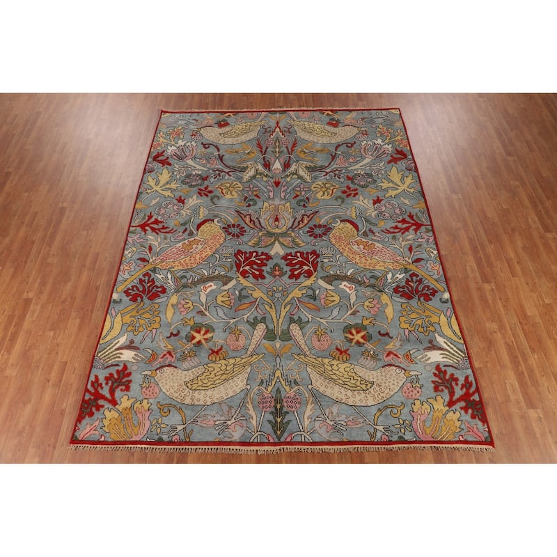 Animals Design Floral Gray Ziegler Indian Rug Handmade Wool Carpet - 8'8"x 11'8"