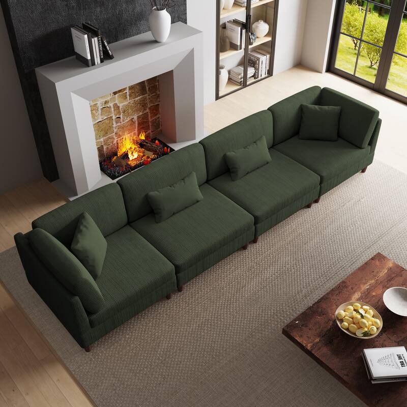 4-Piece Modern Corduroy Modular Sectional Sofa with pillows For Living Room
