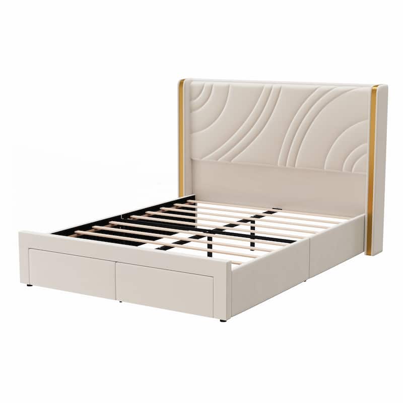 Queen Size Modern Upholstered LED Bed Frame