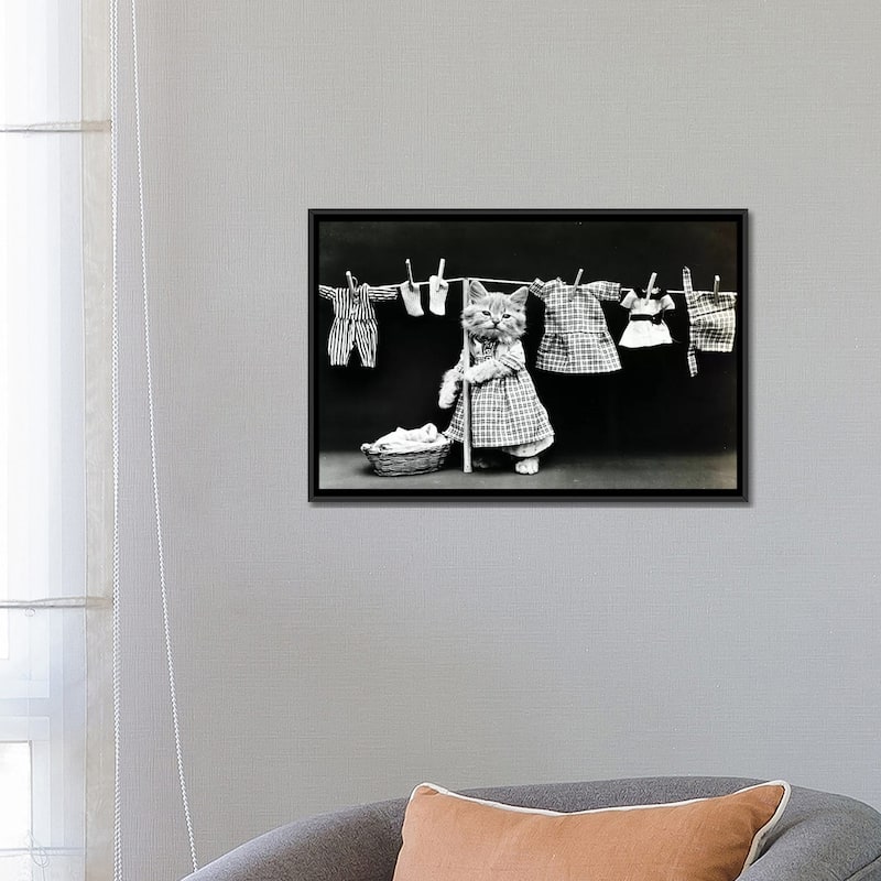 iCanvas "Kitty Laundry" by Vintage Apple Collection Framed Canvas Print