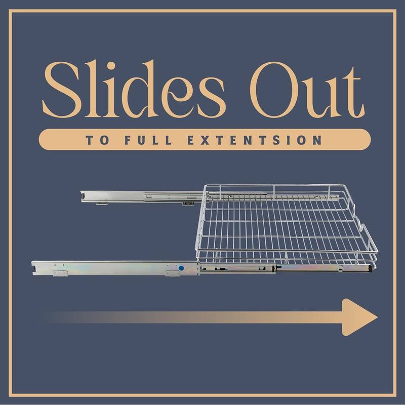 HOLD N' STORAGE Pull Out Cabinet Organizer 24”W x 21”D - Steel Metal cabinet drawers slide out, Chrome Finish