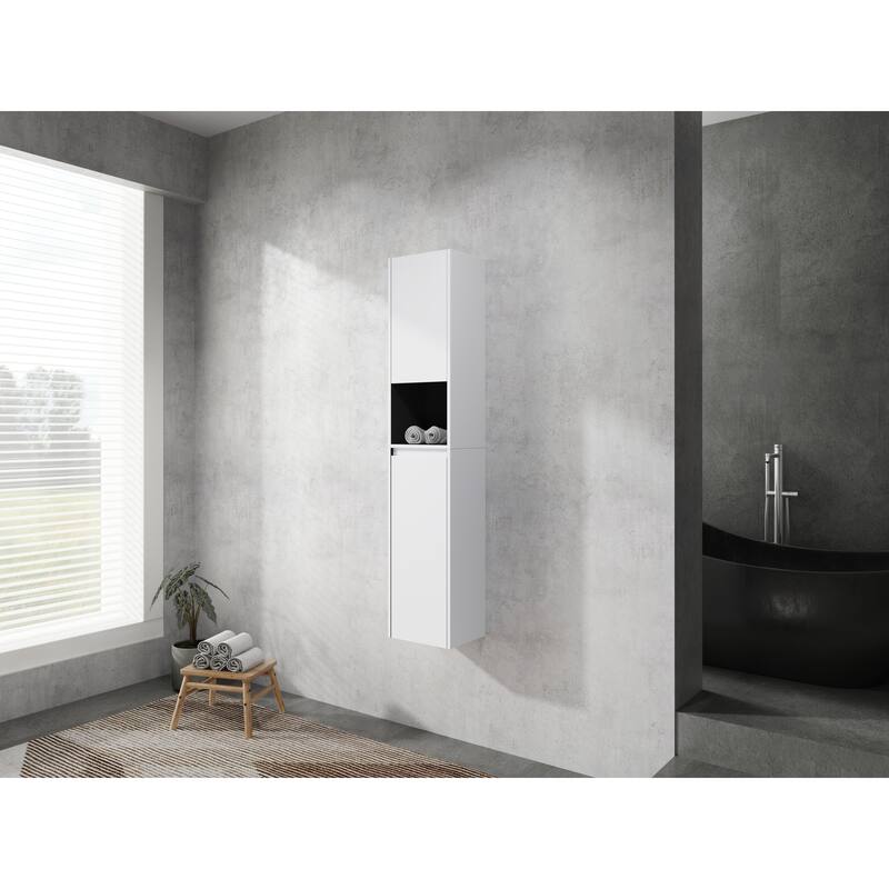 Modern Wall-Mounted Bathroom Side Cabinet with Soft-Close Doors, Floating Design, 6 Storage Compartments, 12-Inch Width