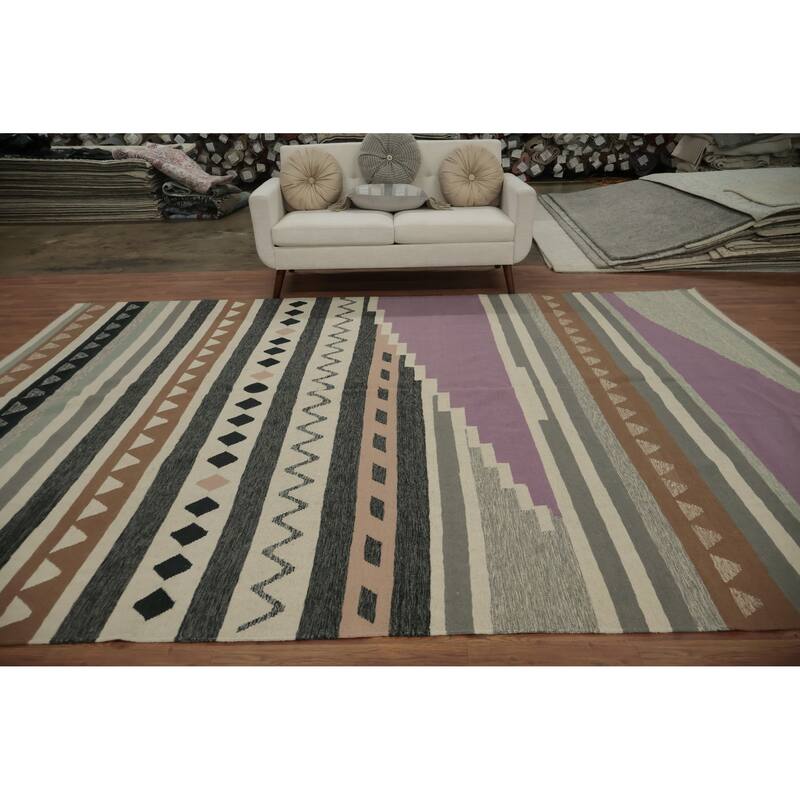 Hand Woven Oriental 100% Wool Carpet Southwestern Tribal Multi-Colored Kilim Area Rug - 12' 5'' X 8' 9''