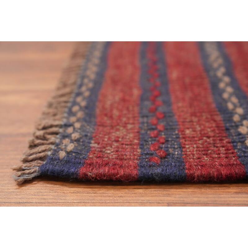 Hand Knotted Oriental 100% Wool Carpet Traditional Tribal Navy Blue & Blues Balouch Runner Rug - 7' 10'' X 1' 11''