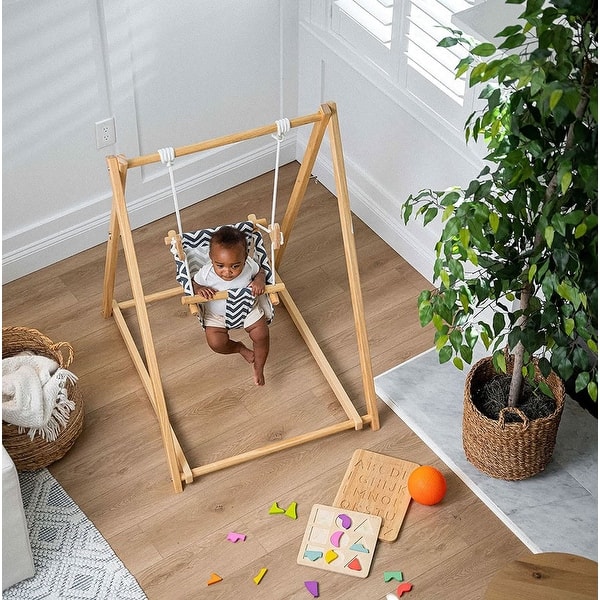 slide 2 of 13, Spruce - Baby and Toddler Foldable Wooden Swing Set Blue Wave