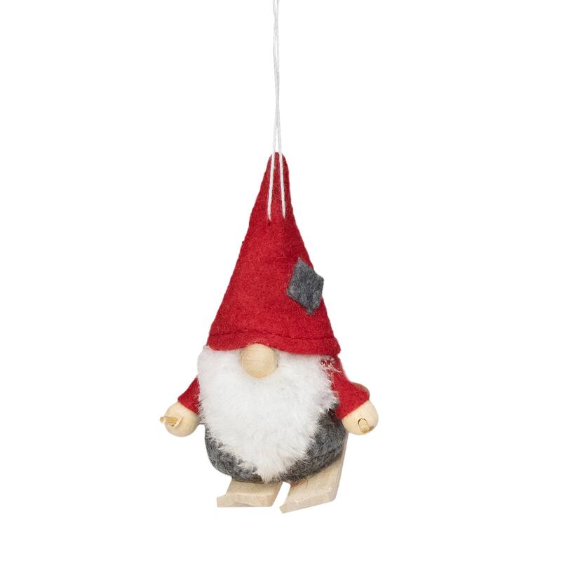 Set of 3 Red and Gray Skiing Gnome Christmas Ornaments 4"