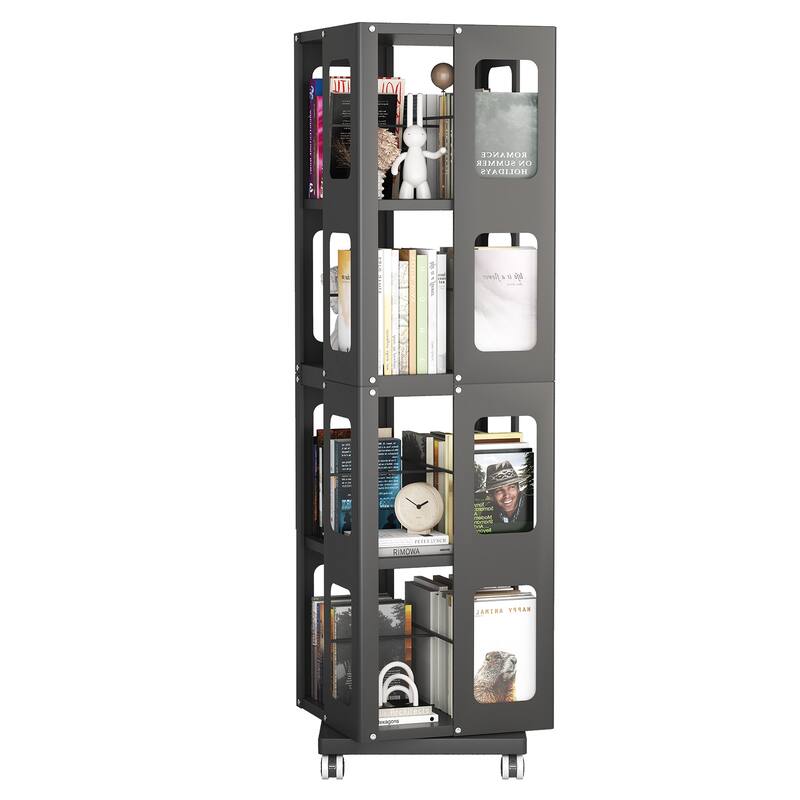 4-Tier All-Steel Rotating Bookshelf With 360°Wheels,Large Size Sturdy & Spacious Book Rack - Black