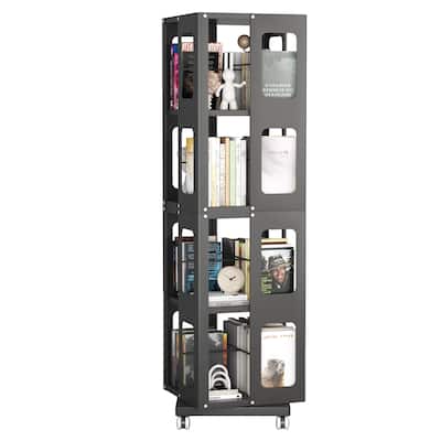 4-Tier All-Steel Rotating Bookshelf with 360° Wheels,Large Size Sturdy and Spacious Book Rack,new Style Black Bookshelf