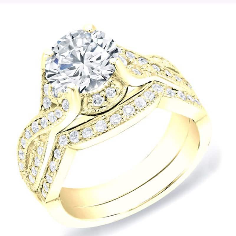 Auriya 14k Gold 1 1/2ctw Vintage Round Diamond Engagement Ring Set Certified