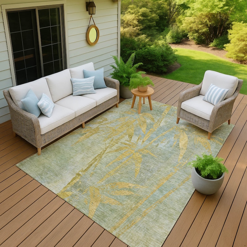 Machine Washable Indoor/ Outdoor Modern Floral Chantille Rug - Sage - 2'6" x 3'10"