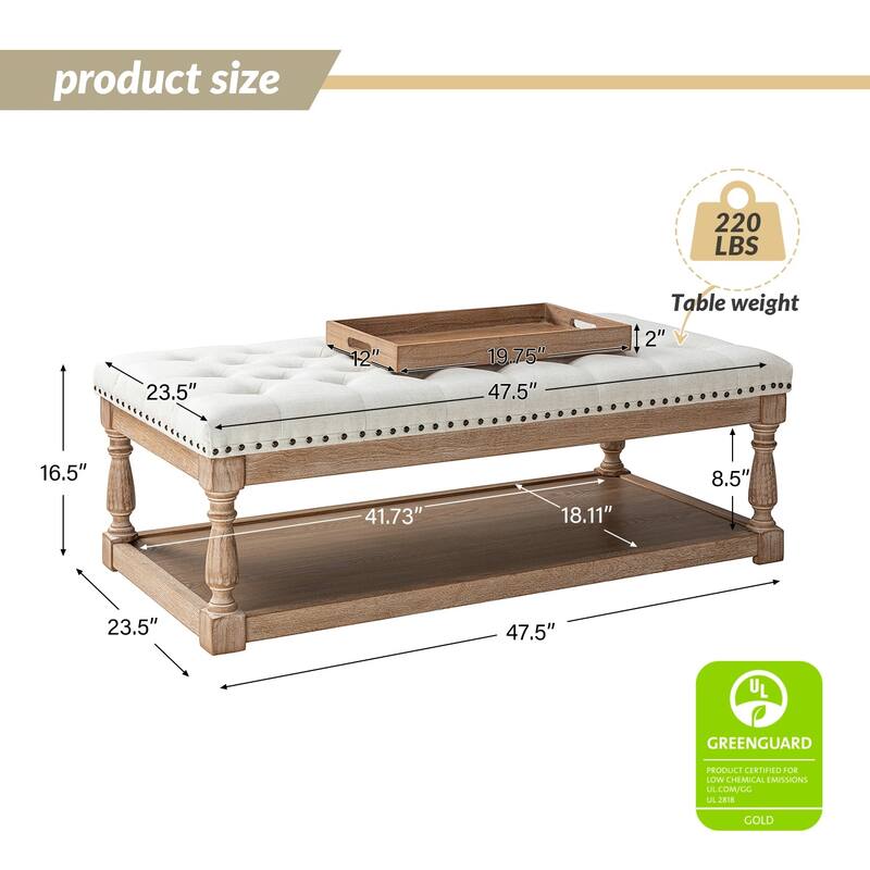 Conelius Upholstered Traditional Rectangular Cocktail Ottoman with a Tray by HULALA HOME