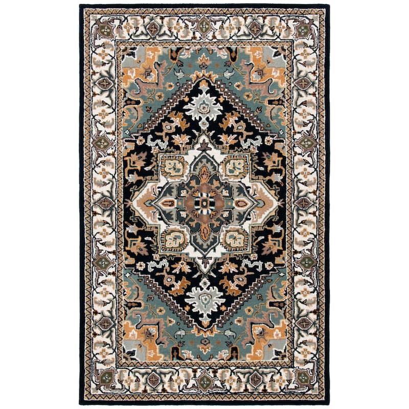 SAFAVIEH Handmade Heritage Carrol Traditional Oriental Wool Rug - 6' x 9' - Navy/Ivory - Rectangle