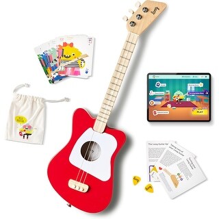 Loog Mini Acoustic kids Guitar for Beginners 3-strings Ages 3 & Up Learning app and lessons included Red