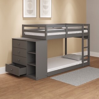 Solid Wood Twin over Twin Bunk Bed with Storage Cabinet & Ladder