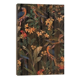 Colorful Parrots Midnight Jungle Print On Wood by UtArt - Multi-Color