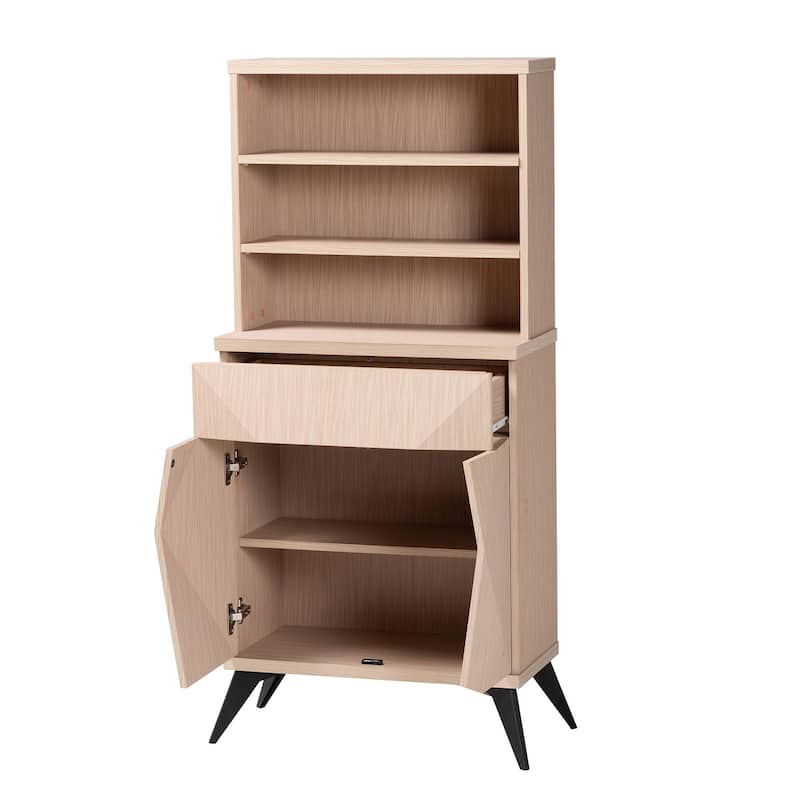 Draper Mid-Century Modern Two-Tone Light Brown and Black Wood Kitchen Cabinet