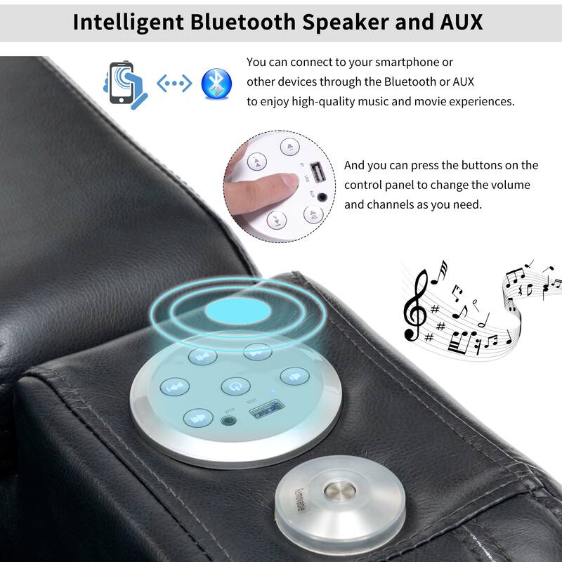 Power Recliner Individual Seat Home Theater Recliner with Cooling Cup Holder, Bluetooth Speaker, LED Lights, USB Ports