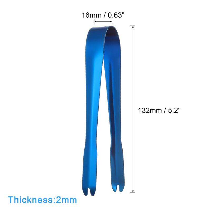 Serving Tongs, 3pcs 5.2 Inch Stainless Steel Ice Tongs for Dessert - 5.2 Inch - Blue